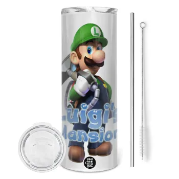 Luigi's Mansion, Tumbler ποτήρι θερμό από ανοξείδωτο ατσάλι 600ml, με μεταλλικό καλαμάκι & βούρτσα καθαρισμού