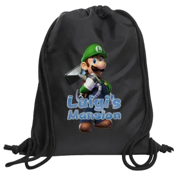 Luigi's Mansion, Backpack pouch GYMBAG Black, with pocket (40x48cm) & thick cords
