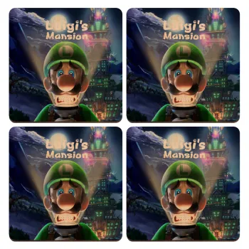 Luigi's Mansion, ΣΕΤ x4 Σουβέρ ξύλινα τετράγωνα plywood (9cm)