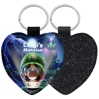 Luigi's Mansion, Μπρελόκ PU δερμάτινο glitter καρδιά ΜΑΥΡΟ