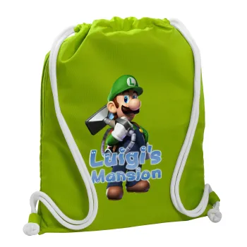 Luigi's Mansion, Backpack bag GYMBAG LIME GREEN, with pocket (40x48cm) & thick cords