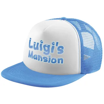Luigi's Mansion, Child's Soft Trucker Hat with Blue/White Mesh (POLYESTER, CHILD, ONE SIZE)