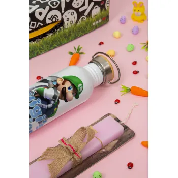 Luigi's Mansion, Easter Set, SS Metallic water bottle (620ml, stainless steel) & scented flat Easter candle (30cm) (PINK)