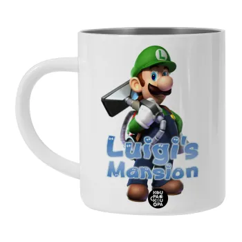 Luigi's Mansion, Λευκή Ανοξείδωτη Μεταλλική Κούπα 450ml - Διπλού Τοιχώματος 