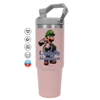 Luigi's Mansion, ΡΟΖ χρώματος Θερμός Ανοξείδωτο 890ml (30oz) με χερούλι