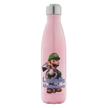 Luigi's Mansion, Μεταλλικό παγούρι θερμός Ροζ Ιριδίζον (Stainless steel), διπλού τοιχώματος, 500ml