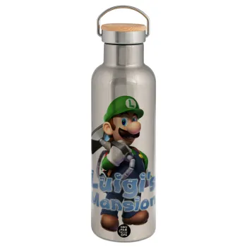 Luigi's Mansion, Stainless steel Silver with wooden lid (bamboo), double wall, 750ml