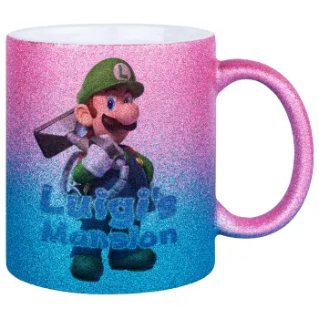 Luigi's Mansion, Κούπα Χρυσή/Μπλε Glitter, κεραμική, 330ml