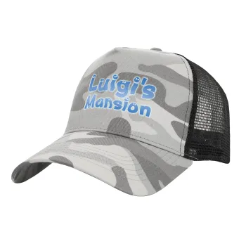 Luigi's Mansion, Adult Structured Trucker Hat, with Mesh, (Camouflage) Army Camo (100% COTTON, ADULT, UNISEX, ONE SIZE)