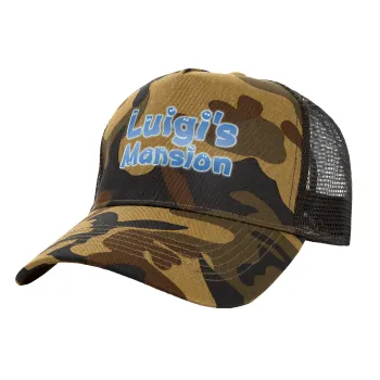 Luigi's Mansion, Adult Structured Trucker Hat, with Mesh, (Camouflage) Army (100% COTTON, ADULT, UNISEX, ONE SIZE)