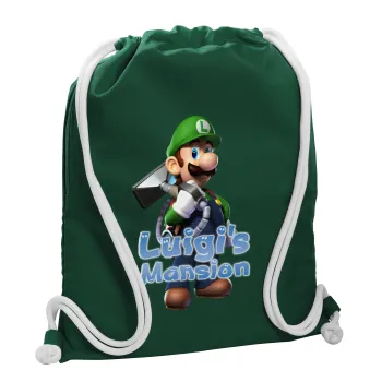 Luigi's Mansion, Backpack pouch GYMBAG BOTTLE GREEN, with pocket (40x48cm) & thick white cords