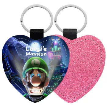 Luigi's Mansion, Μπρελόκ PU δερμάτινο glitter καρδιά ΡΟΖ