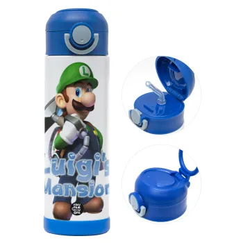 Luigi's Mansion, Παιδικό παγούρι θερμό, ανοξείδωτο, με καλαμάκι ασφαλείας, ΜΠΛΕ (500ml)