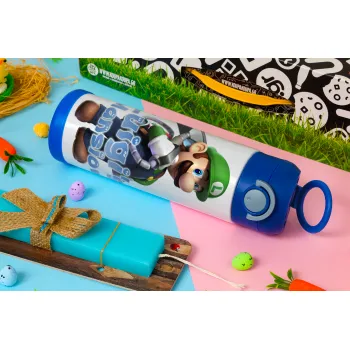 Luigi's Mansion, Easter candle, Childrens hot water bottle, stainless steel, with safety straw, BLUE (500ml)