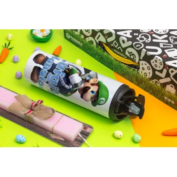 Luigi's Mansion, Πασχαλινή Λαμπάδα με Travel Tumbler θερμό με διπλό καπάκι (600ml, BPA free) & κερί αρωματικό πλακέ (30cm) (ΡΟΖ)
