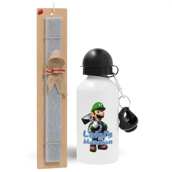 Luigi's Mansion, Easter Set, metallic aluminum water bottle (500ml) & aromatic flat Easter candle (30cm) (GRAY)