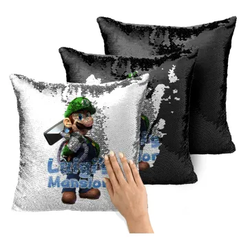 Luigi's Mansion, Μαξιλάρι καναπέ Μαγικό Μαύρο με πούλιες 40x40cm περιέχεται το γέμισμα
