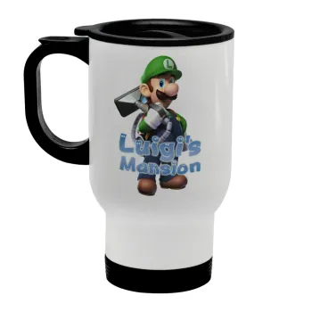 Luigi's Mansion, Stainless steel travel mug with lid, double wall white 450ml