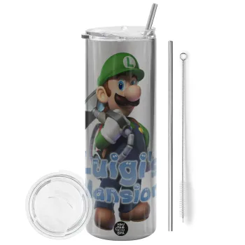 Luigi's Mansion, Tumbler stainless steel Silver 600ml, with metal straw & cleaning brush