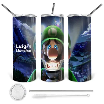 Luigi's Mansion, Tumbler ποτήρι θερμό από ανοξείδωτο ατσάλι 600ml, με μεταλλικό καλαμάκι & βούρτσα καθαρισμού