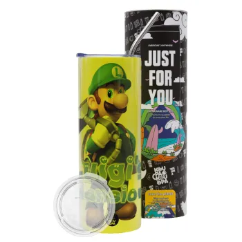 Luigi's Mansion, Neon Yellow Travel Tumbler θερμό, μεταλλικό καλαμάκι(Ανωξείδωτο 304 Food grade, BPA free, 600ml)