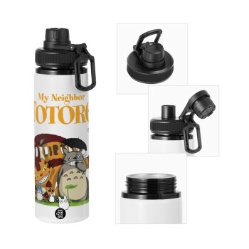 Totoro and Cat, Metal water bottle with safety cap, aluminum 850ml