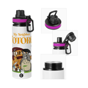 Totoro and Cat, Μεταλλικό παγούρι νερού με καπάκι ασφαλείας, αλουμινίου 850ml