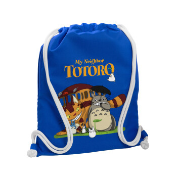 Totoro and Cat, Τσάντα πλάτης πουγκί GYMBAG Μπλε, με τσέπη (40x48cm) & χονδρά κορδόνια