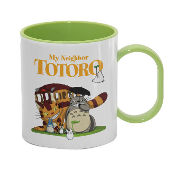 Totoro and Cat, Κούπα (πλαστική) (BPA-FREE) Polymer Πράσινη για παιδιά, 330ml
