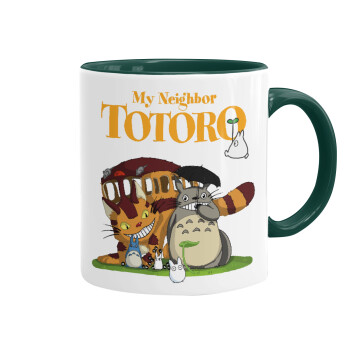Totoro and Cat, Mug colored green, ceramic, 330ml