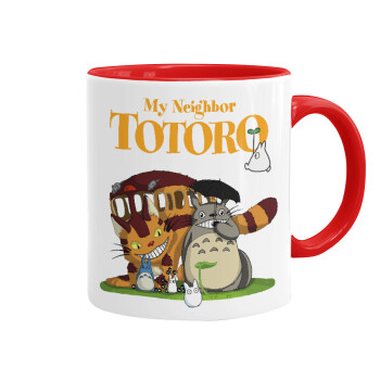 Totoro and Cat, Mug colored red, ceramic, 330ml