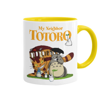 Totoro and Cat, Mug colored yellow, ceramic, 330ml