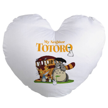 Totoro and Cat, Μαξιλάρι καναπέ καρδιά 40x40cm περιέχεται το  γέμισμα