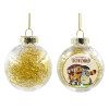 Transparent Christmas tree ball ornament with gold filling 8cm