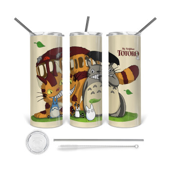 Totoro and Cat, Tumbler stainless steel 600ml, with metal straw & cleaning brush
