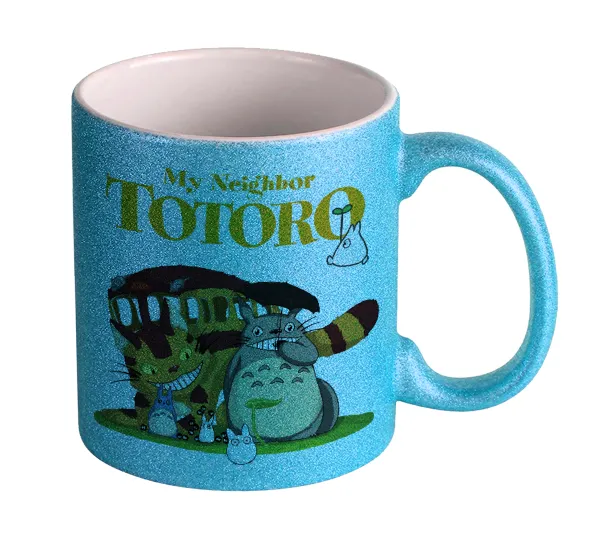 Totoro and Cat — Κούπα Σιέλ Glitter που γυαλίζει, κεραμική, 330ml