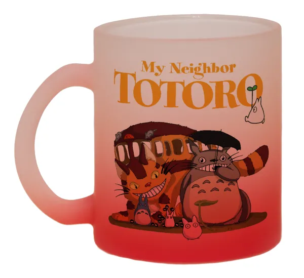 Totoro and Cat — Κούπα γυάλινη δίχρωμη με βάση το κόκκινο ματ, 330ml