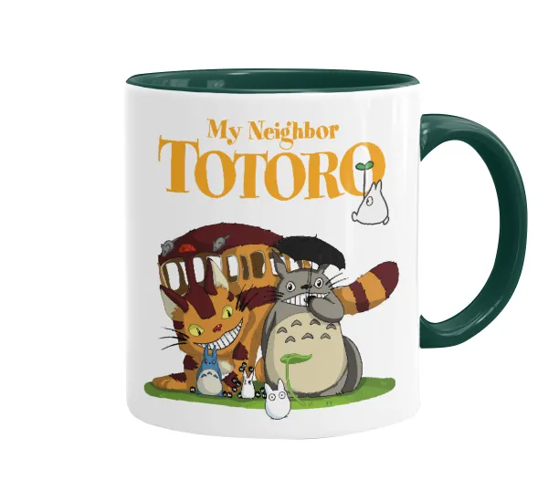 Totoro and Cat — Κούπα χρωματιστή πράσινη, κεραμική, 330ml
