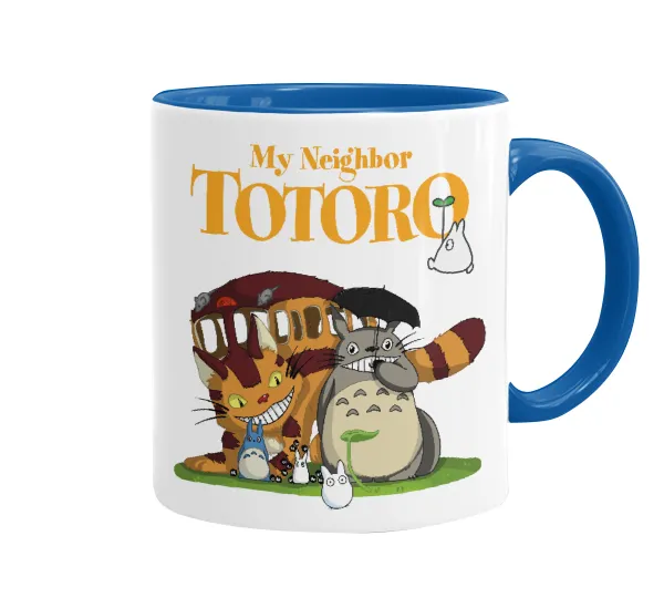 Totoro and Cat — Mug colored blue, ceramic, 330ml