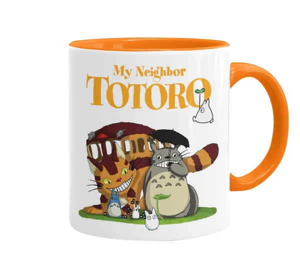 Totoro and Cat — Κούπα χρωματιστή πορτοκαλί, κεραμική, 330ml