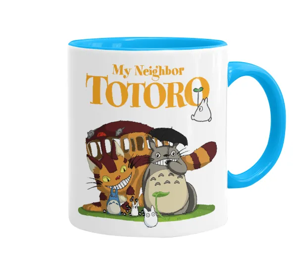 Totoro and Cat — Κούπα χρωματιστή γαλάζια, κεραμική, 330ml