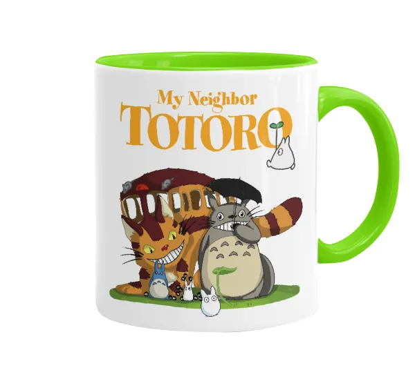 Totoro and Cat — Κούπα χρωματιστή βεραμάν, κεραμική, 330ml