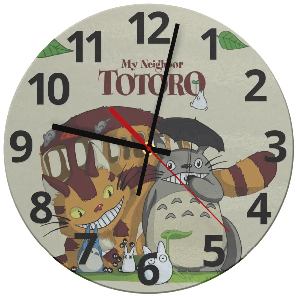 Totoro and Cat — Ρολόι τοίχου γυάλινο (30cm)