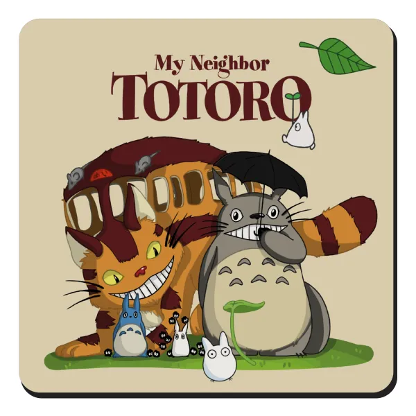 Totoro and Cat — Τετράγωνο μαγνητάκι ξύλινο 9x9cm
