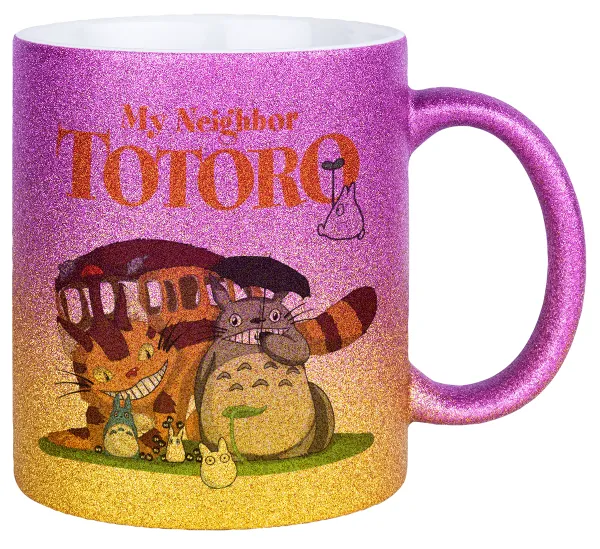 Totoro and Cat — Κούπα Χρυσή/Ροζ Glitter, κεραμική, 330ml