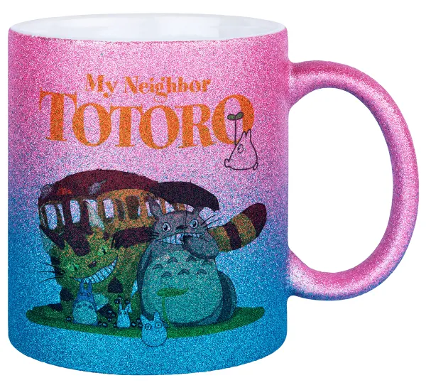 Totoro and Cat — Κούπα Χρυσή/Μπλε Glitter, κεραμική, 330ml