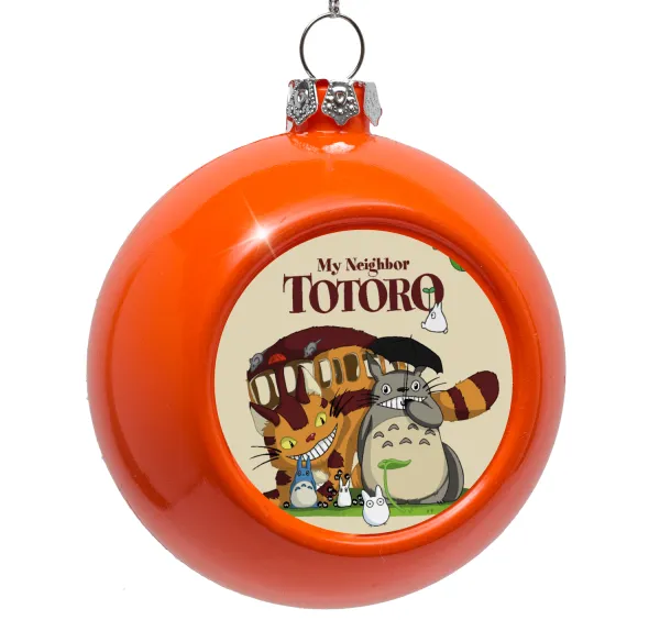 Totoro and Cat — Στολίδι Χριστουγεννιάτικη μπάλα δένδρου Πορτοκαλί 8cm