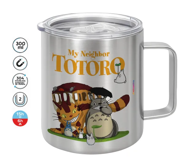 Totoro and Cat — Double-walled stainless steel mug 300ml with temperature-retaining lid