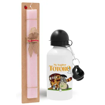 Totoro and Cat, Easter Set, metallic aluminum bottle (500ml) & aromatic flat Easter candle (30cm) (PINK)
