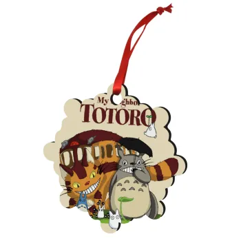 Totoro and Cat, Στολίδι Χριστουγεννιάτικο στολίδι snowflake ξύλινο 7.5cm